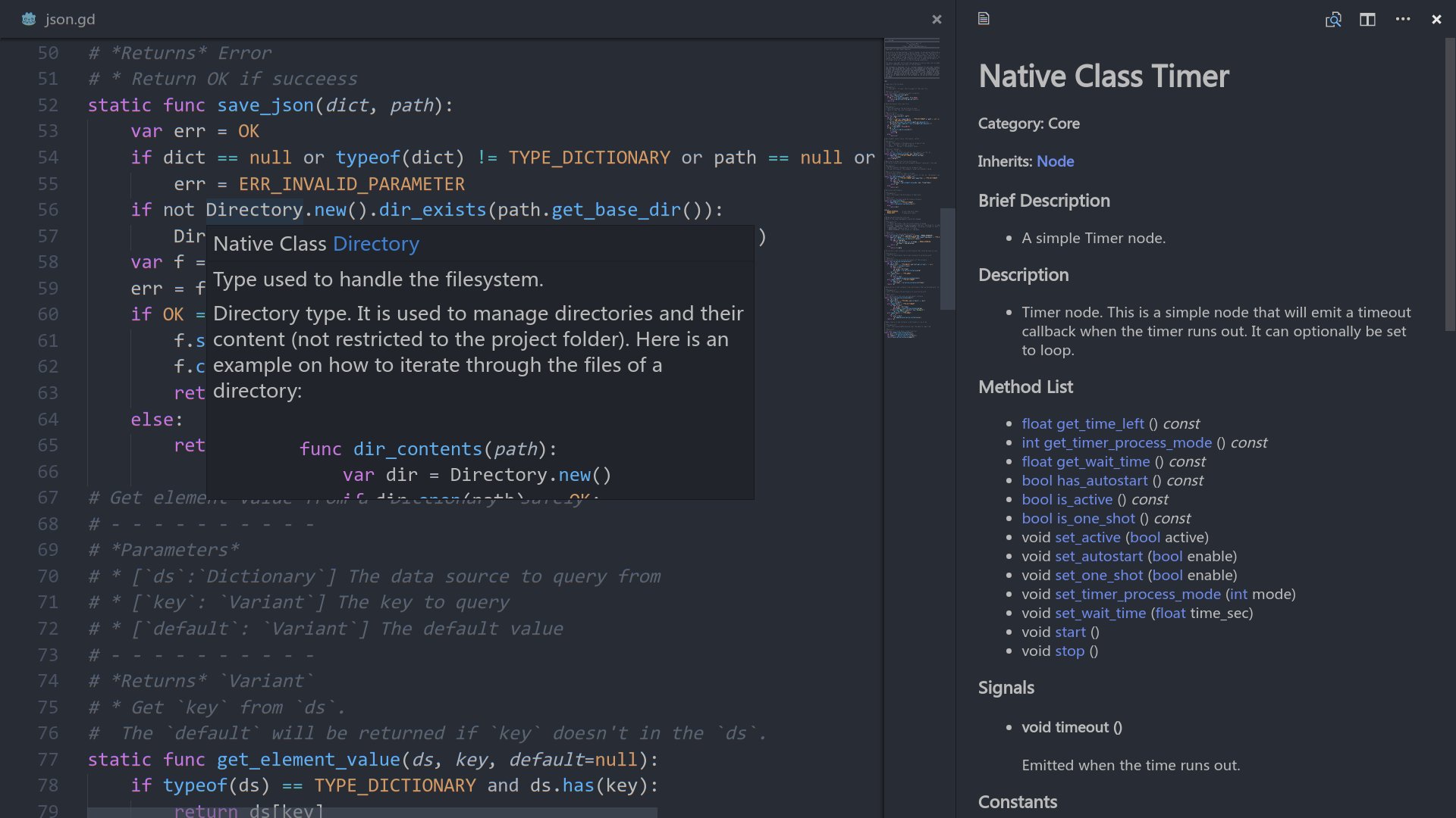 Showing the documentation on hover feature